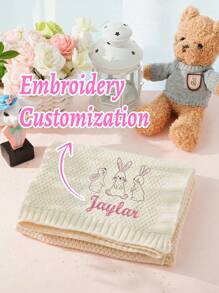 1 pieza Manta bordada con nombre personalizado, manta para carriola de bebé con diseño bordado de conejo, suave y transpirable de punto, manta bordada con nombre personalizado, manta personalizada para sofá, regalo personalizado ideal para aniversario, Pascua, Día de San Valentín, Día de la Madre, cumpleaños, Día del Niño, Día del Padre, boda, graduación, Navidad