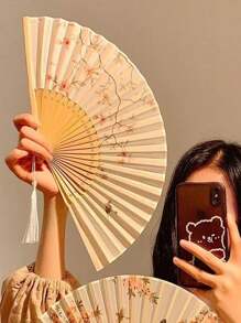 中国风折叠扇，古风复古风夏季汉服女式旗袍舞蹈扇，便携式波西米亚印花 ABS 塑料手扇，适合春、夏、秋、冬 - 彩色 - 查看 11