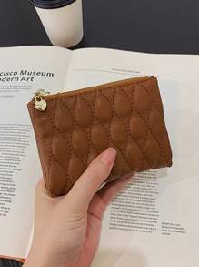 1pc Unisex Embroidered Double Zipper Wallet With Coin Pockets Wallet Purse Wallet Mini Wallet Small Wallet - Brown - View 5