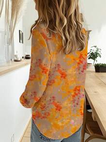 Camisa de mujer de moda nueva con manga larga, abotonadura sencilla y estampado