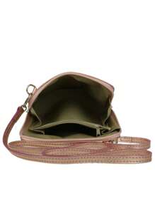 Girly Handbags Womens Small Vera Pelle Genuine Metallic Leather Handbag Rigid Cross Body Bag - Champagne - View 5