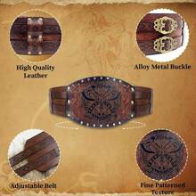 1 Stück braun PU mittelalterliche Renaissance Ritter Krieger Wikinger Stil Kostüm, geeignet für Festivals, LARP Veranstaltungen, Bühnenauftritte, Alltagskleidung. Mit geprägtem breitem Ledergürtel im klassischen europäischen Vintage Ritter/Jäger Stil