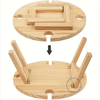 1 pieza Bandeja redonda versátil de madera maciza de 11.8 pulgadas, plegable, perfecta para actividades al aire libre, bandejas de picnic, campamento, barbacoas en la playa y fiestas, incluyendo mesas para aperitivos, fácil de llevar a la fiesta navideña del patio