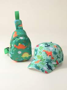 2pcs/Set Unisex Kids Dinosaur Printed Baseball Cap And Crossbody Bag, Suitable For Outdoor, Casual, Travel In Spring, Summer And Autumn, Sun Visor & UV Ion - 2PC - View 7