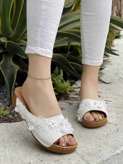 Women's Thick Sole Wedge Heel Slip-On Sandals, Non-Slip Fashion Outdoor High Heel Beach Vacation Slippers