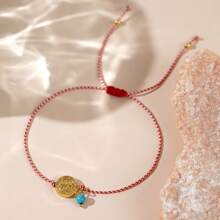 1PC Dainty Martis Series 3mm Copper Bead Synthetic Turquoise Jesus Round Pendant 2025 New Greek March Bracelets For Women - Multicolor - View 3