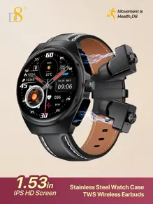 D8 Smart Watch With Earbuds For Men Women, 1.53" HD Touch Screen, 9D Sound Effects, 100+ Fitness & Sleep Monitor, Recording Microphone, New Design Style(Call Receive/Dial), Message Notifcation, Android Phones And IOS Compatible, Outdoor Activities And Fitness Enthusiasts D8 Smartwatch (Answer/Make Call), 1.32" Smartwatch For Women Women IP68 Waterproof - Black - View 3