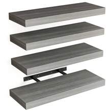 Tomnk Set Of 4/6/8 Floating Shelves, Bookshelves, Rustic Wood Finish Wall Shelves, Shelves For Wall Decor, With Invisible Brackets For Bathroom, Living Room,Bedroom And Kitchen - 彩色 - 查看 13