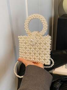 New Fashion Mini Round Ring Beaded Hand Carry Crossbody Bag Cellphone Pouch - Square - View 12