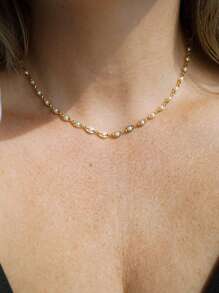 1pc Faux Pearl Necklace For Women 14K Plated Dainty Pendant Choker Simple Cute Faux Pearl Charm Chain Necklace Minimalist Gift - Pearl Necklace - View 1