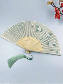 Ancient Style Folding Fan, Chinese Hanfu Decorative Bamboo Fan, Gardenia Dance Fan, Summer Portable