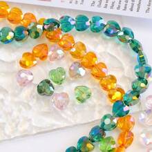 24pcs 8mm Iridescent Glass Crystal Heart-Shaped Beads, Faceted Heart Loose Beads For Necklace, Bracelet, DIY Jewelry Craft, Clothing And Gift Accessory