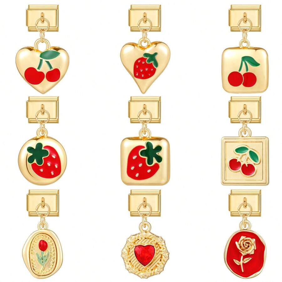 1pc Modular Interlocking Bracelet DIY Pendant, Decorated With Heart, Cherry Blossom, Butterfly Elements, Suitable As Party Gift For Friends/Couples, Applicable For Christmas, New Year, Halloween, Valentine's Day, Charming Design, Stainless Steel Jewelry