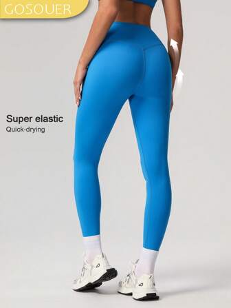 GOSOUER Women's Solid Color Front Seam Back Deep V Buttock Line Running Outdoor Exercise Yoga Legging Pants