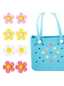 16件/8件/4件/1件花朵DIY包袋装饰，包袋配件，适用于Bogg包、沙滩包、凉鞋，以及彩虹花朵装饰配件。这些迷人的装饰为您的Bogg包注入了个性化风格和鲜艳色彩。这些独特醒目的配饰，让您的包袋轻松识别，展现您的个性化魅力。