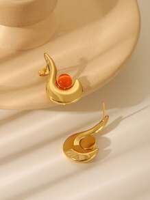 1 对欧美风格 18K 镀金不锈钢多色猫眼石几何月亮形状耳环，适合女性、女孩、日常佩戴、节日、婚礼、派对、生日作为装饰配饰或礼物