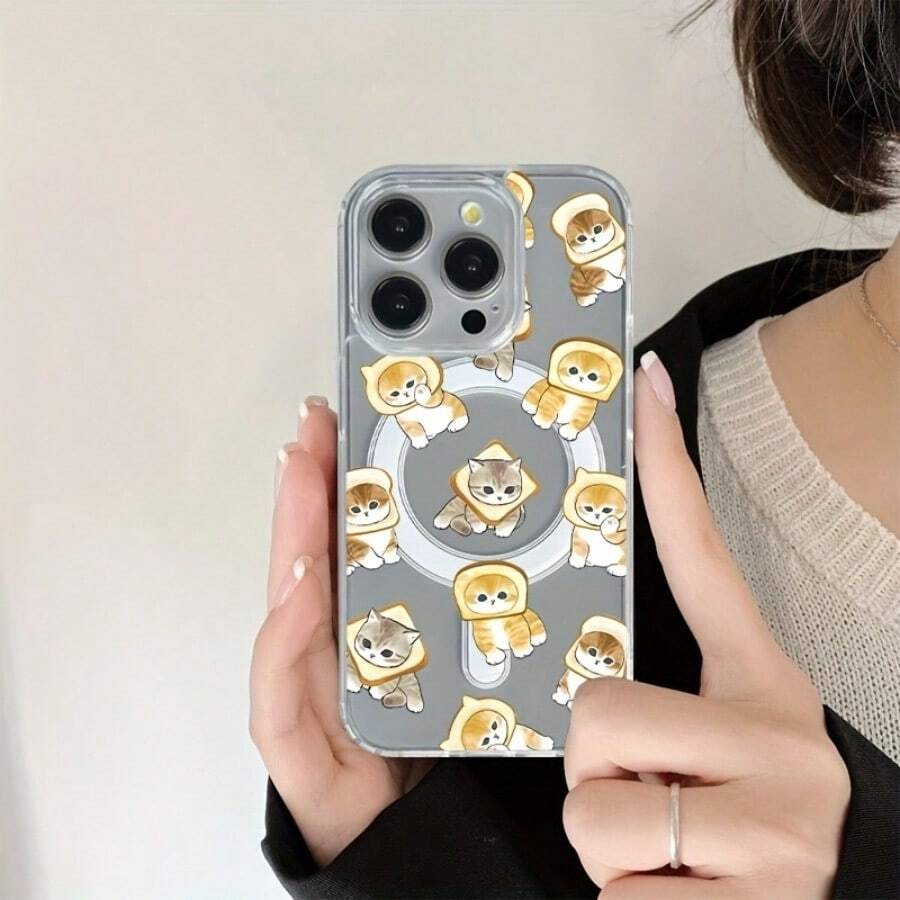 时尚创意面包猫设计图案手机壳适用于 Iphone16 15 14 13 12ProMAX 软边 11 保护壳，适合送给男性和女友的生日礼物，母亲，家人，朋友，男朋友，女朋友 - 無色 - 查看 1