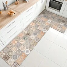 1 pieza Felpudo para el hogar, habitación, baño, antideslizante, para decoración de cocina, juego de baño, superficie suave y mullida, alfombra anti-fatiga, estampado floral geométrico vintage, estilo bohemio y minimalista clásico, cómodo, alivia la fatiga de los pies, regalo de San Valentín para mujer, cumpleaños, novio, novia, decoración de baño, alfombra de piso, alfombra de exterior, felpudo de puerta, accesorios de baño de verano, de vuelta a la escuela