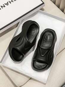 1 Pair Thick-Sole High Heel Durian Sandal, Outdoor Beach Slippers, Soft EVA Sole Slide, Non-Slip, Waterproof, Wear-Resistant, Breathable, Ladies Thick-Sole, Indoor House Slippers, Bathroom Shower Plastic Sandal, Open Toe Flat Sandal, Fashionable Rhombus Pattern Outdoor Slide