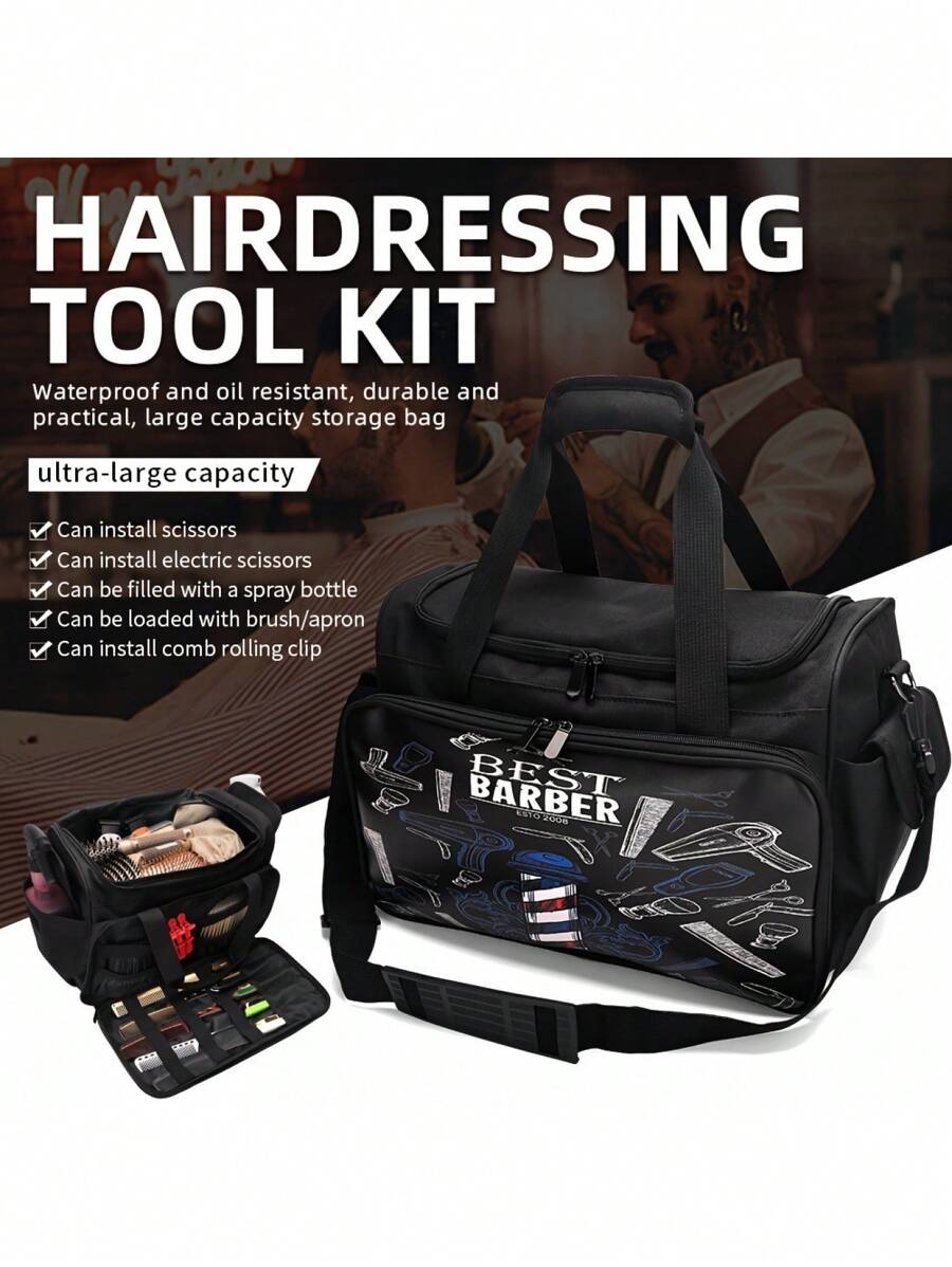 1 件大容量专业化妆、美容、美发包、多功能沙龙、美发师、洗漱用品和美容工具收纳包、美发工具、美发产品及理发沙龙美容旅行必需品配件 - 黑色 - 查看 1