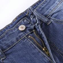Womens High Waist Ripped Hole Washed Distressed Shorts Jeans Knee Length Ripped Stretchy Denim Shorts - Blue - View 5