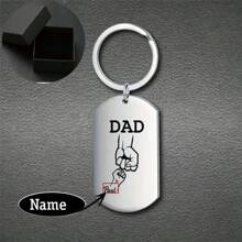 1pc Celebrate Father's Day Mother's Day With A Customized Stainless Steel Keychain (Title Can Be Changed) Engraved With Your Family's Name Or Any Text, Polished Military Pendant Key Necklace, Affordable Gift.