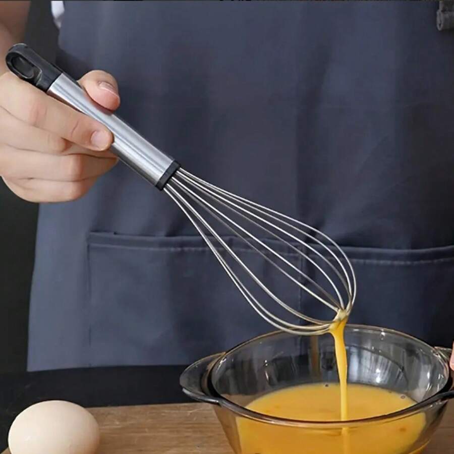 1pc Stainless Steel Whisk, Kitchen Mixer, For Beating Eggs, Cooking & Baking Hand Blender - Silver - View 1