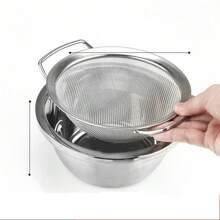 1 pieza Colador de arroz de malla densa con doble asa, filtro de pantalla, colador de doble asa, otros utensilios para barbacoa - Plateado - Ver 7
