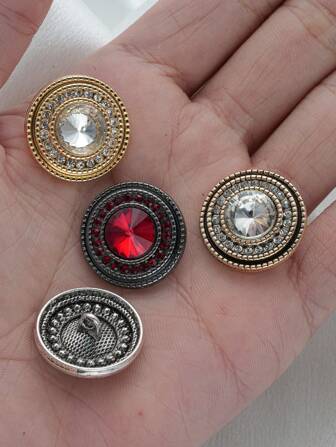 5pcs/Pack Elegant Round Metal Rhinestone Buttons, Versatile For Shirts, Dresses, Cardigans, Sweaters, Coats, Jackets, High-End DIY Decoration For Clothes, Shoes, Hats, Bags, Jewelry