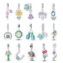 925 Sterling Silver Sunflower And Morning Glory Charm Tulip Daisy Charm Four Leaf Clover Charm Rose Charm Flower Charm Suitable For Women Bracelet Necklace DIY Jewelry Making Charm And Daily Clothing Matching Jewelry Decoration Suitable For Girls
