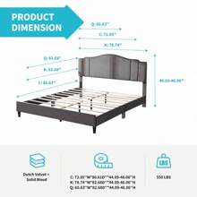 Modern Platform Bed Frame With Adjustable Upholstered Headboard Covered In Dutch Velvet, Wood Slat Supported, No Box Spring Needed