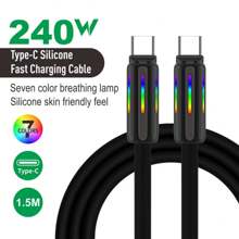 kamyuurs Kamyuurs With LED Light USB C To USB C Cable 240W (Compatible100w, 85w, 60w, 45w)Silicone C-C Charging Cable, Compatible With IPhone 15 16 Compatible With Huawei Compatible With Samsung Compatible With Xiaomi Series Fast Charging Seven Color Breathing Light(Attention: The Charging Light Interface Has A Light, Not A Seven Color Data Cable)