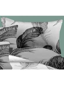 Juego de ropa de cama con estampado de plumas negras y degradado de gris a negro, nuevo para primavera y otoño