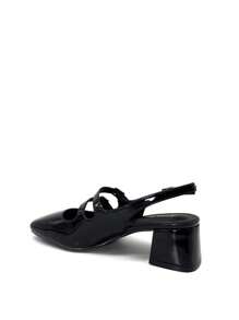 REVREAL Patent Double-Buckle Slingback Mary Jane Heels Stylish High Heels - Black - View 2