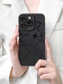 Funda de teléfono con diseño de ruta de avión, turismo y viajes, carcasa de teléfono inteligente negra con impresión de mapa y avión, compatible con y Galaxy
