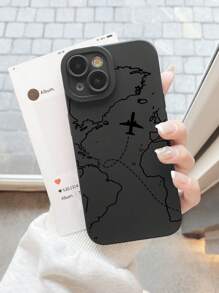 Funda de teléfono con diseño de ruta de avión, turismo y viajes, carcasa de teléfono inteligente negra con impresión de mapa y avión, compatible con y Galaxy