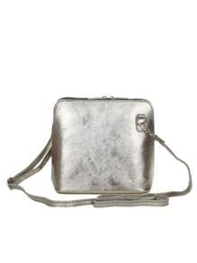 Girly Handbags Womens Small Vera Pelle Genuine Metallic Leather Handbag Rigid Cross Body Bag - smoke gray - View 2