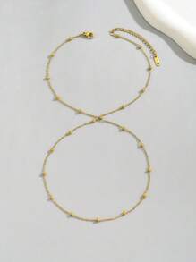 LIEBEIRIS 1pc 18k Gold Plated Minimalist Stainless Steel Beaded Anklet For Women, Suitable For Daily Wear And Beach Vacation (The Number Of Beads On The Chain Is Manual And Random) - Gold - View 4