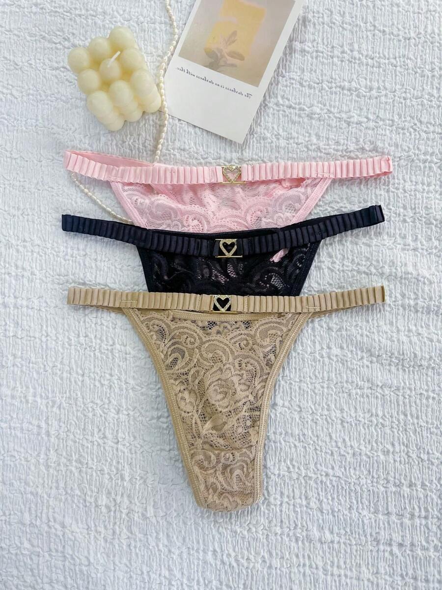 Heart-Shaped Lace Thong With Diamonds