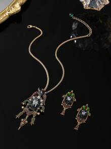 1 条城堡项链和 1 对城堡耳环，印在古董镀金铜合金上，适合日常佩戴，送给朋友、节日、派对和特殊场合的礼物，复古欧式风格