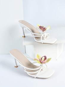 planare Women's Fashion Casual Elegant Square Toe Floral PU Strap Slip-On Comfortable Daily High Heel Sandals For Summer,Flip Flops - Green - View 4