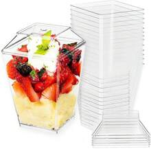 10/20/30PCS Dessert Cups Per Pack, 150 Ml 5 Oz Dessert Cups With Spoons And Lids, Plastic Dessert Bowls, DIY Reusable Square Dessert Cups, Cake Molds For Desserts, Puddings, Mousses, Ice Cream, Picnics, Parties - Clear - View 7