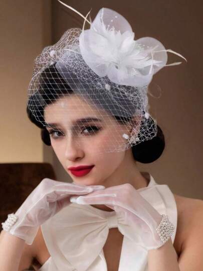 1 Pieza Sombrero Fascinators, tocado para mujeres, sombrero para té, sombrero para el Kentucky Derby, pinza para el cabello de malla para boda