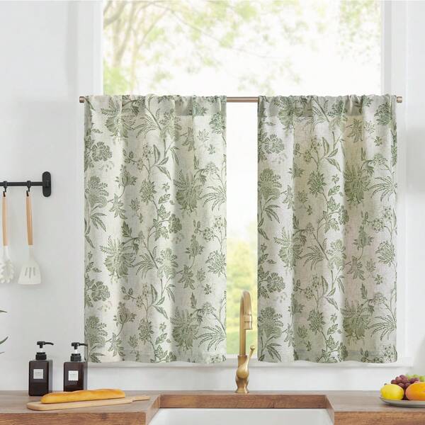 Lot de 2 rideaux de cuisine en polyester et lin bleu imprimé, style rural, décontractés, pour la maison, multi-usages, pour armoires, pour voiture, pour lit