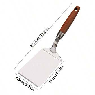 1/2 st. multifunktionell köksspatel i rostfritt stål med handtag av päronträ, lämplig för stekpanna, ägg och pizza, köksredskap, diskmaskinsvänlig, för hemmabruk och restaurangbruk