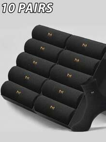 10 Pairs Men's Business Casual Socks For Spring & Summer, Antibacterial Polyester Blend (97% Polyester, 3% Spandex), Breathable, Moisture-Wicking, Odor-Resistant, Mid-Calf Socks With Letter Pattern - Machine Washable, Random Color Dispatch, Fall - Multicolor - View 7