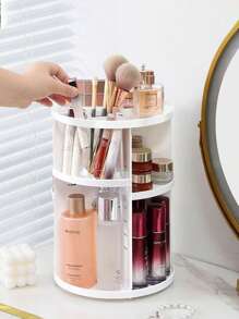 360 Degree Rotating Acrylic Makeup Organizer Storage Rack, Cosmetic Display Stand For Vanity,For Holiday Beach, Bathroom Collection, Bedroom Collection, Large Capacity - White - View 2