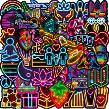 50 Stücke neon-farbene Comic Grafik Aufkleber für Auto, Computer, Skateboard, Gepäck Dekor