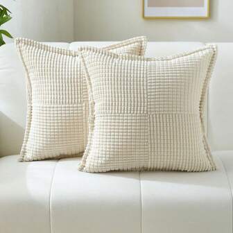 1 件纯色靠垫套（无填充物）、灯芯绒沙发枕套、家居装饰