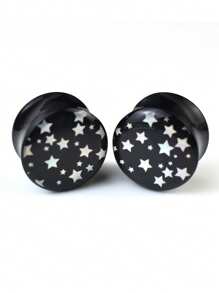 1 Pair 8-30mm Star Pattern Acrylic Ear Tunnels/Plugs, Body Piercing Jewelry